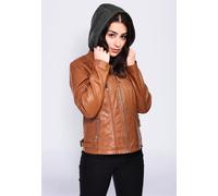Lederjacke MUSTANG "31020256", Damen, Gr. XL, braun (cognac), Obermaterial: 100% Lammleder / Innenfutter: 55% Baumwolle, 45% Polyester / Ärmelfutter: 100% Polyester / Kapuze: 55% Baumwolle, 45% Polyes