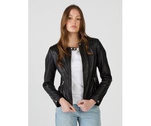 Lederjacke MUSTANG "31020257", Damen, Gr. XS, schwarz, Obermaterial: 100% Lammleder. Innenfutter: 90% Baumwolle, 10% Polyester. Füllung: 100% Polyester. Ärmelfutter: 100% Polyester, Jacken (13925548-X