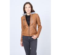 Lederjacke MUSTANG "31021324", Damen, Gr. XS, braun (cognac), Obermaterial: 100% Lammleder; Innenfutter: 60% Baumwolle, 40% Polyester; Ärmelfutter: 100% Polyester; Kapuze: 55% Baumwolle, 45% Polyester