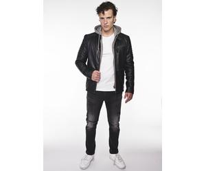 Lederjacke MUSTANG "3102137", Herren, Gr. 3XL, grau, Obermaterial: 100% Lammleder. Innenfutter: 90% Baumwolle, 10% Viskose. Füllung: 100% Polyester. Ärmelfutter: 100% Polyester. Kapuze: 90% Baumwolle,