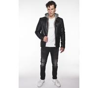 Lederjacke MUSTANG "3102137", Herren, Gr. M, grau, Obermaterial: 100% Lammleder; Innenfutter: 90% Baumwolle, 10% Viskose; Füllung: 100% Polyester; Ärmelfutter: 100% Polyester; Kapuze: 90% Baumwolle, 1