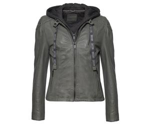 Lederjacke MUSTANG "31021533", Damen, Gr. XS, grün (olive), Obermaterial: 100% Lammleder. Futter: 60% Baumwolle, 40% Polyester. Ärmelfutter: 100% Polyester. Kapuze: 55% Baumwolle, 45% Polyester, Jacke
