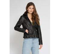 Lederjacke MUSTANG "31022107", Damen, Gr. L, schwarz, Obermaterial: 100% Lammleder; Futter: 90% Baumwolle; 10% Polyester; Ärmelfutter: 100% Polyester; Kapuze: 55% Baumwolle; 45% Polyester; Taschenfutt