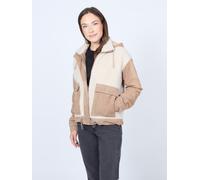 Lederjacke MUSTANG "31022239", Damen, Gr. XXL, grau (taupe), Obermaterial: 100% Lammleder. Fellimitat: 100% Polyester. Ärmelfutter: 100% Polyester. Kapuze: 100% Lammleder. Taschenfutter: 100% Baumwoll