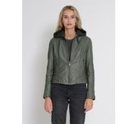 Mustang Damen Lederjacke mit abnehmbarer Kapuze olivgrün S