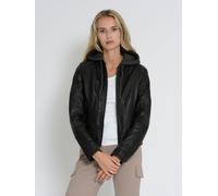 Lederjacke MUSTANG "31022244", Damen, Gr. S, schwarz, Obermaterial: 100% Lammleder; Innenfutter: 100% Baumwolle; Ärmelfutter: 100% Polyester; Wattierung: 100% Polyester; Kapuze 52% Baumwolle, 48% Poly