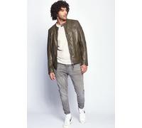Lederjacke MUSTANG "Cooper", Herren, Gr. S, grün (khaki), Obermaterial: 100% Leder, Lamm / Innenmaterial: 100% Baumwolle / Ärmelfutter. 100% Polyester, ohne Bündchen, Jacken (44808624-S) khaki