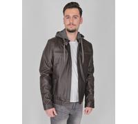 Lederjacke MUSTANG "Foster", Herren, Gr. 3XL, braun (schwarz braun), Obermaterial: 100% Lammleder; Wattierung: 100% Polyester; Kapuze: 100% Baumwolle; Innenfutter: 100% Baumwolle, ohne Bündchen, Jacke