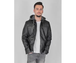 Lederjacke MUSTANG "Foster", Herren, Gr. 3XL, schwarz, Obermaterial: 100% Lammleder. Wattierung: 100% Polyester. Kapuze: 100% Baumwolle. Innenfutter: 100% Baumwolle, ohne Bündchen, Jacken (41591456-XX