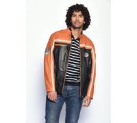 Lederjacke MUSTANG "Gunner", Herren, Gr. 46, orange (schwarz orange), Obermaterial: 100% Lammleder. Futter: 100% Baumwolle. Ärmelfutter: 100% Polyester, ohne Bündchen, Jacken (39893316-46) schwarz ora