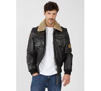 Lederjacke MUSTANG "Karlstad", Herren, Gr. M, schwarz, Obermaterial: 100% Rindsleder. Fellimitat: 100% Polyester. Futter: 100% Polyester. Wattierung: 100% Polyester. Strickmaterial: 95% Baumwolle, 5% 