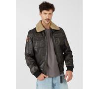 Lederjacke MUSTANG "Karlstad", Herren, Gr. XL, braun (schwarz braun), Obermaterial: 100% Rindsleder; Fellimitat: 100% Polyester; Futter: 100% Polyester; Wattierung: 100% Polyester; Strickmaterial: 95%