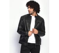 Lederjacke MUSTANG "Whyte", Herren, Gr. L, schwarz, Obermaterial: 100% Lammleder. Innenfutter: 100% Baumwolle. Ärmelfutter: 100% Polyester, ohne Bündchen, Jacken (85622305-L) schwarz