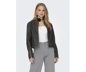 Lederjacke ONLY "ONLMINDY FAUX LEATHER WASHED JACKET OTW", Damen, Gr. XS (34), schwarz (schwarz detail:washed), Web, Obermaterial: 100% Polyester, unifarben, regular fit, mit Reißverschluss, Jacken Le