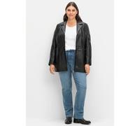 Lange Lederjacke aus Lammnappa, mit Reverskragen, schwarz, Gr.52
