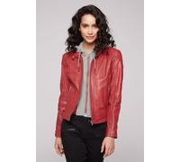Lederjacke SOCCX, Damen, Gr. S, rot, Material: 100% Leder, Material Kapuze: 55% Baumwolle, 45% Polyester, Futter Rumpf: 100% Baumwolle, Futter Ärmel: 100% Polyester, unifarben, slim fit normal, einges