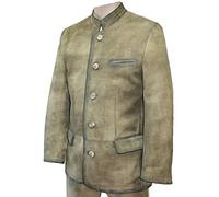 Lederjacke Trachtenjacke Sakko Jacke Trachtenjanker Leder Trachtenlederjacke Trachtensakko mit Antik-Patina in edler Hirschleder-Optik für Herren Ledersakko mit echten Hirschhorn-Knöpfen, Größe:58