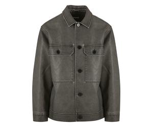 Lederjacke URBAN CLASSICS "Urban Classics Vintage Jacket", Herren, Gr. L, grau (schwarz), 92% Polyester, 7% Baumwolle, 1% Viskose, unifarben, normal, amerikanischer Ausschnitt, Jacken (30257230-L) sch