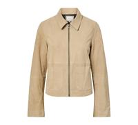 Lederjacke Y.A.S "YASSAPERA LS LEATHER JACKET", Damen, Gr. 38, incense, Web, Obermaterial: 100% Ziegenveloursleder, unifarben, normal, Rundhals, Jacken Lederjacke, echtes Wildleder (50854645-38)