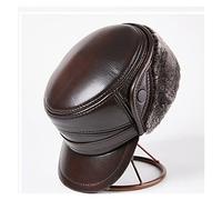 Lederkappe Winter Herren Leder Hut Verdicken Leder Cowhide Baseballkappen mit Ohren Warme Sn-APBAP-DAD-Hüte Sombrero de Cuero del Hombre(Berry Color,L)