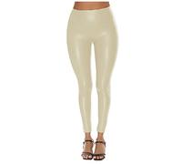 Lederleggings Damen, Leggings Für Damen Leggings Damen High Waist Leggings Sexy Fitness Leggings Kostüm Damen Leggings Lederhose Leder Lederoptik Lederimitat Hose Push Up Leggings(Beige,S)