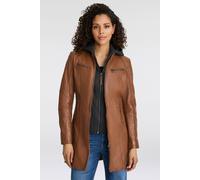 Ledermantel MAURITIUS "Bente", Damen, Gr. L/40, braun (cognac), Obermaterial: 100% Schafsleder. Futter: 100% Baumwolle. Kapuze: 55% Polyester, 45% Baumwolle. Ärmelfutter: 100% Polyester, kontrastfarbe