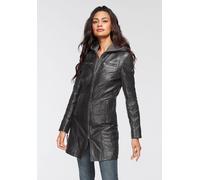 Ledermantel MAURITIUS "Bente", Damen, Gr. M/38, schwarz, Obermaterial: 100% Schafsleder. Futter: 100% Baumwolle. Kapuze: 55% Polyester, 45% Baumwolle. Ärmelfutter: 100% Polyester, kontrastfarbene Deta