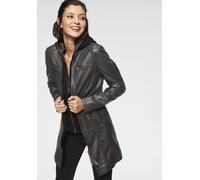 Ledermantel MAURITIUS "Bente", Damen, Gr. S (36), grau (anthrazit), Obermaterial: 100% Schafsleder. Futter: 100% Baumwolle. Kapuze: 55% Polyester, 45% Baumwolle. Ärmelfutter: 100% Polyester, kontrastf