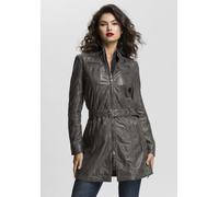 Ledermantel MAURITIUS "BENTE2", Damen, Gr. XL/42, grau (anthrazit), Obermaterial: 100% Schafsleder. Futter: 100% Baumwolle. Kapuze: 55% Polyester, 45% Baumwolle. Ärmelfutter: 100% Polyester, figurbeto