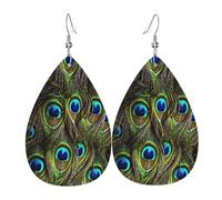 Lederohrringe, Damen-Ohrringe aus Kunstleder in Tropfenform, metallische Tropfenohrringe,Frischer Pfau