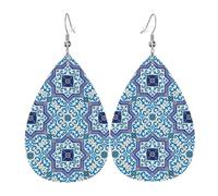 Lederohrringe, Damen-Ohrringe aus Kunstleder in Tropfenform, metallische Tropfenohrringe,Klassische Fliesen im marokkanischen portugiesischen Stil