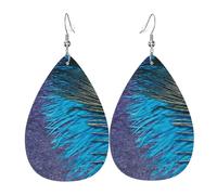 Lederohrringe, Damen-Ohrringe aus Kunstleder in Tropfenform, metallische Tropfenohrringe,Lila und blaugrüner Pfau
