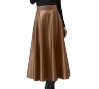 Lederrock Damen Eleganter Bürorock PU Einfarbig Midi Party Hohe Taille Rock, khaki, S
