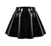 Lederrock Damen Faltenrock Kunstleder Damen PU Skort Lederröcke für Frauen PU Minirock Faux Leather Skirt Rock A Linie Rock Lederrock Kurz Kunstlederrock mit hoher Taille Clubwear (S)