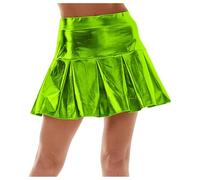Lederrock Damen Faltenrock Kunstleder Lederrock PU Hohe Taille A Linie Lederröcke für Frauen Minirock PU Clubröcke Hohe Taille Kurzer Rock Kunstlederrock mit hoher Clubwear (Light Green, S)
