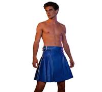 Lederrock Damen Herren Kunstleder Faltenrock Gürtel Punk Gothic Röcke Steampunk Mittelalter PU Leder Kleid Vintage Wikinger Rock Hohe Taille A-Linie Plisseerock für Festival Cosplay (Blau, XXXL)