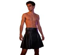 Lederrock Damen Herren Kunstleder Faltenrock Gürtel Punk Gothic Röcke Steampunk Mittelalter PU Leder Kleid Vintage Wikinger Rock Hohe Taille A-Linie Plisseerock für Festival Cosplay (Black, XL)