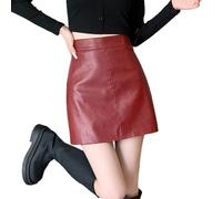 Lederrock Damen High Waist PU Minirock A-Linie Ladies Leather Skirt Frauen Rock Sexy Röcke Mini Slim Fit Rock Lederröcke Bleistift Kurze Röcke Rockabilly Bodycon Freizeitrock Arbeitsrock (Red, L)