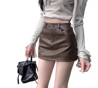 Lederrock, Damen, hohe Taille, A-Linie, PU-Leder, für Minirock, Herbst, Winter, süß, vielseitiger Schrittrock für Damen (XXL Braun)