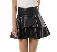 Lederrock Damen Retro Einfarbig Hohe Taille Kunstleder Minirock Enges Bleistiftrock Schwarze Pu-Leder Winter Minikleider A Linie Leder Rock Mini Röcke Party Clubwear(K Schwarz,XXL)