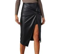 Lederrock Damen Schwarz Midi Pu Sexy Rock Damen Herbst Knielang Hohe Taille Bleistiftrock A-Linie Hüftrock Große Größen Kunstleder Rock Damen Minirock Wickelrock Figurbetont Business Lederimitat Rock