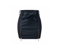 Lederrock Damen Schwarz Minirock Sexy Hüftrock High Waist PU Leder Röcke A-Linie Damenrock Kurz Sommerrock Damen Einfarbig Lederröcke mit Schlitz Reißverschluss Eng Kurzer Rock mit Schleifengürtel