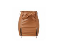 Lederrock Damen Schwarz Minirock Sexy Hüftrock High Waist PU Leder Röcke A-Linie Damenrock Kurz Sommerrock Damen Einfarbig Lederröcke mit Schlitz Reißverschluss Eng Kurzer Rock mit Schleifengürtel