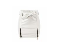 Lederrock Damen Schwarz Minirock Sexy Hüftrock High Waist PU Leder Röcke A-Linie Damenrock Kurz Sommerrock Damen Einfarbig Lederröcke mit Schlitz Reißverschluss Eng Kurzer Rock mit Schleifengürtel