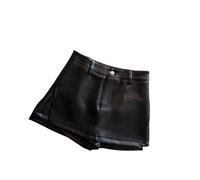 Lederrock Damen Vintage Braun PU Leder Röcke Weibliche Sexy Mini Rock Frauen Herbst Winter Hohe Taille Split Shorts(Black,XL)