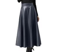 Lederrock für Damen, elegant, Bürorock, PU, einfarbig, Midi-Party, hohe Taille, navy, 48