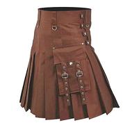 Lederrock Herren PU-Leder Schottischer Kilt Gothic Punk Schottischer Mittellanger Rock Festival Kilt Mode Kunstleder Plissee Traditioneller Highland Kilt