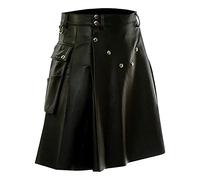 Lederrock Herren Schottischer Rock Schottische Kleid-traditionelle Kampf-Punk-Goth Kilt-Hochland-Rock der Männer mit Taschen Herren Mittellanger Rock schwarz Klassischer Rock Trad