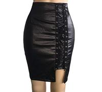Lederrock,Kunstleder Rock Damen Lederröcke for Frauen, Knielang, Damen, hohe Taille und Knierock, Bandage, Split, sexy Hüftskorts, Röcke for Frauen, elegant(5X-Large)