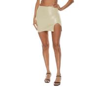 Lederrock Kurze Lederröcke, Figurbetonter Rock mit hoher Taille, Streetwear(Beige,XXL)